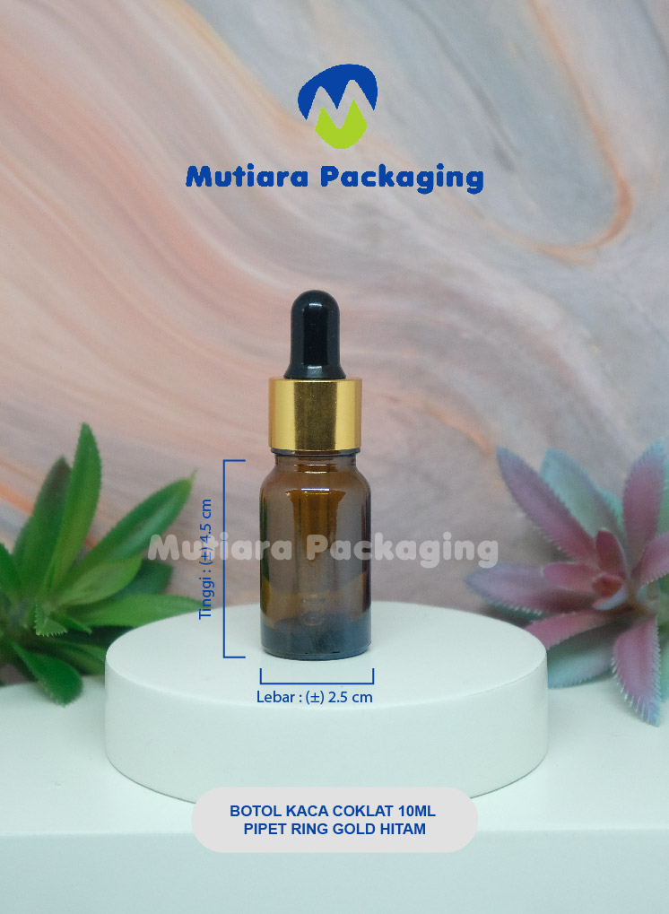 BOTOL KACA COKLAT 10ML (NEW) PIPET RING GOLD HITAM