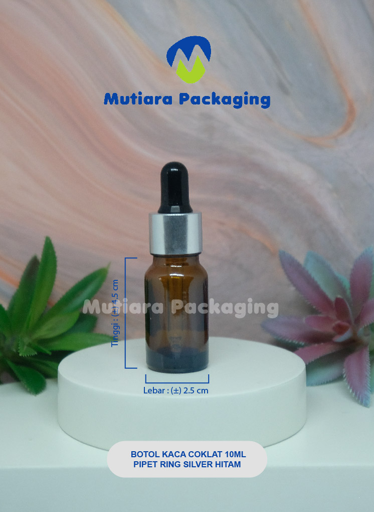 BOTOL KACA COKLAT 10ML (NEW) PIPET RING SILVER HITAM
