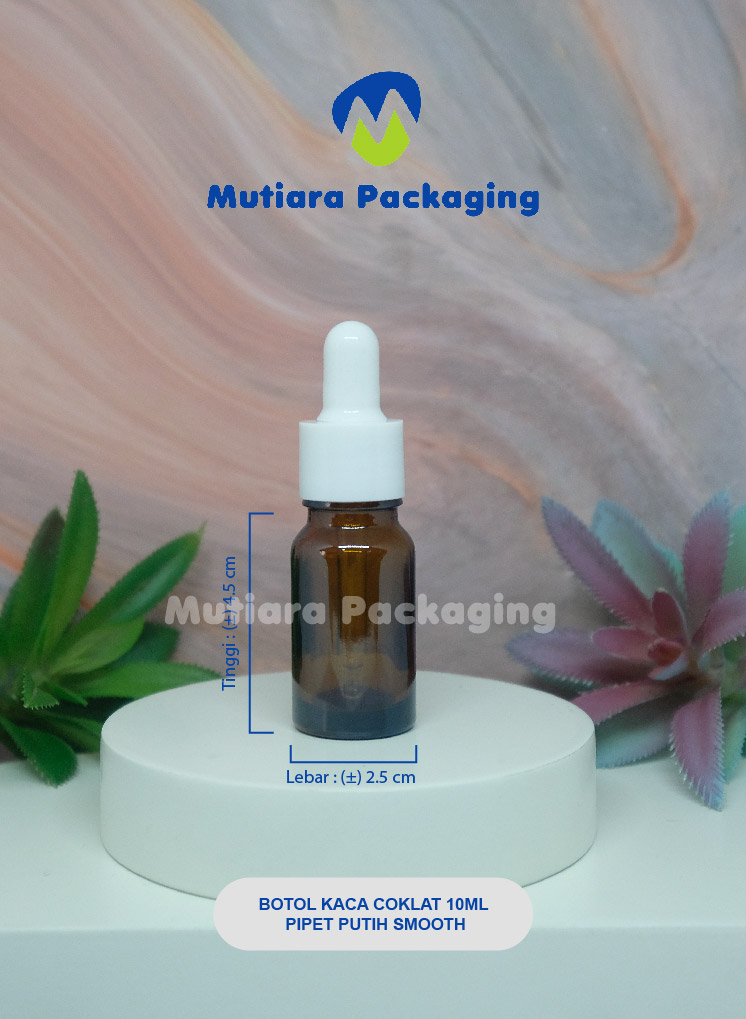 BOTOL KACA COKLAT 10ML (NEW) PIPET PUTIH SMOOTH