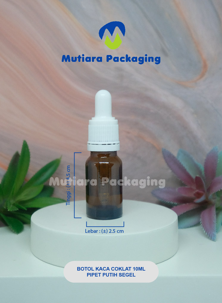 BOTOL KACA COKLAT 10ML (NEW) PIPET PUTIH SEGEL