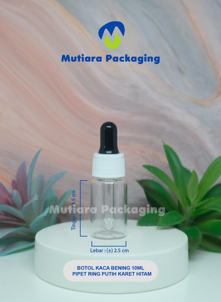 BOTOL KACA BENING 10ML PIPET RING PUTIH KARET HITAM
