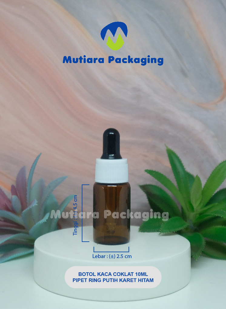 BOTOL KACA COKLAT 10ML PIPET RING PUTIH KARET HITAM