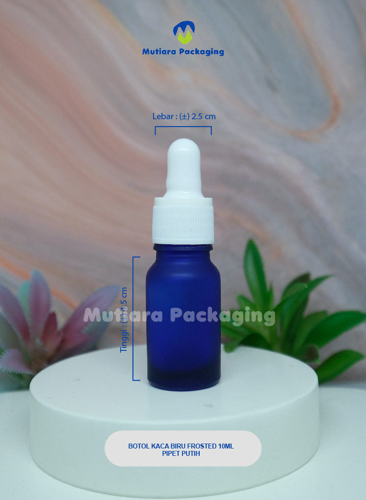 BOTOL KACA BIRU FROSTED 10ML PIPET PUTIH
