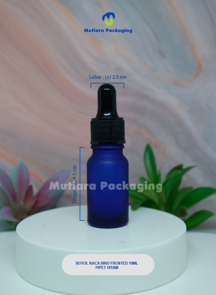 BOTOL KACA BIRU FROSTED 10ML PIPET HITAM