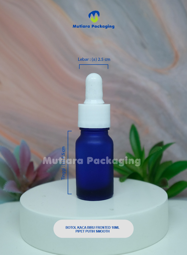 BOTOL KACA BIRU FROSTED 10ML PIPET PUTIH SMOOTH