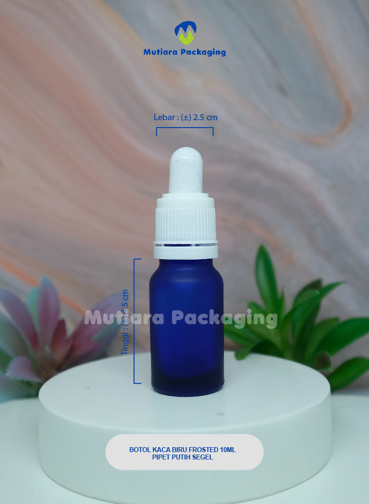 BOTOL KACA BIRU FROSTED 10ML PIPET PUTIH SEGEL