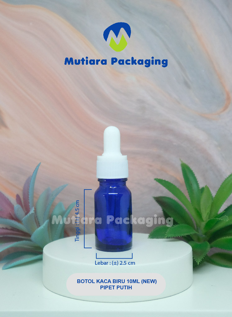 BOTOL KACA BIRU 10ML (NEW) PIPET PUTIH