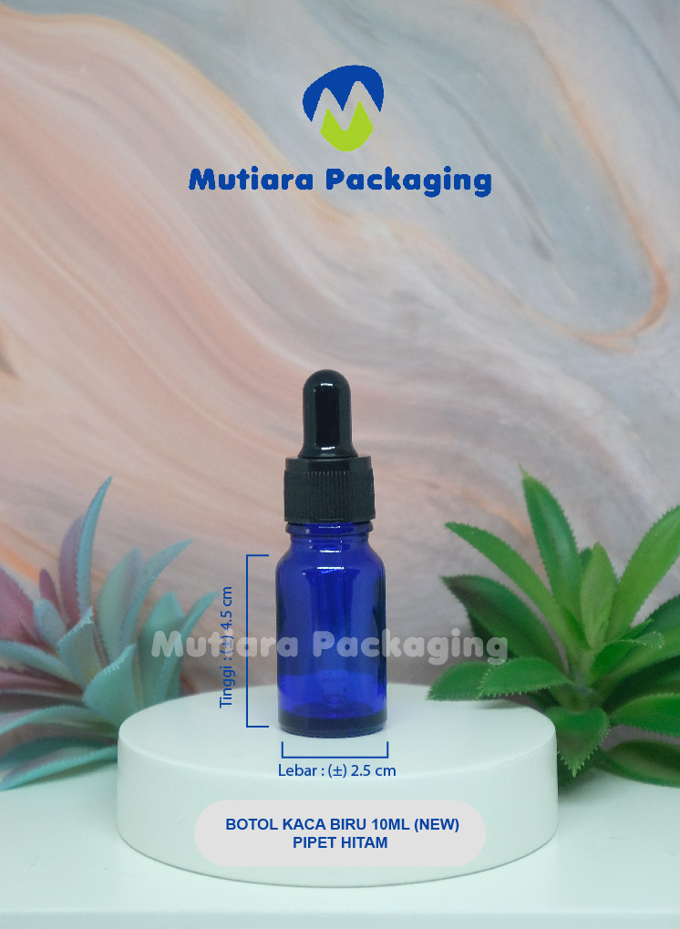 BOTOL KACA BIRU 10ML (NEW) PIPET HITAM