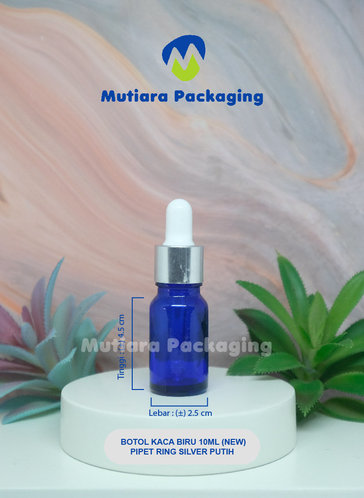 BOTOL KACA BIRU 10ML (NEW) PIPET RING SILVER PUTIH