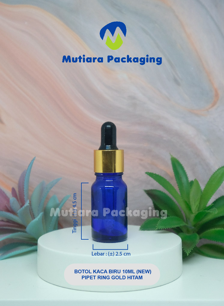 BOTOL KACA BIRU 10ML (NEW) PIPET RING GOLD HITAM