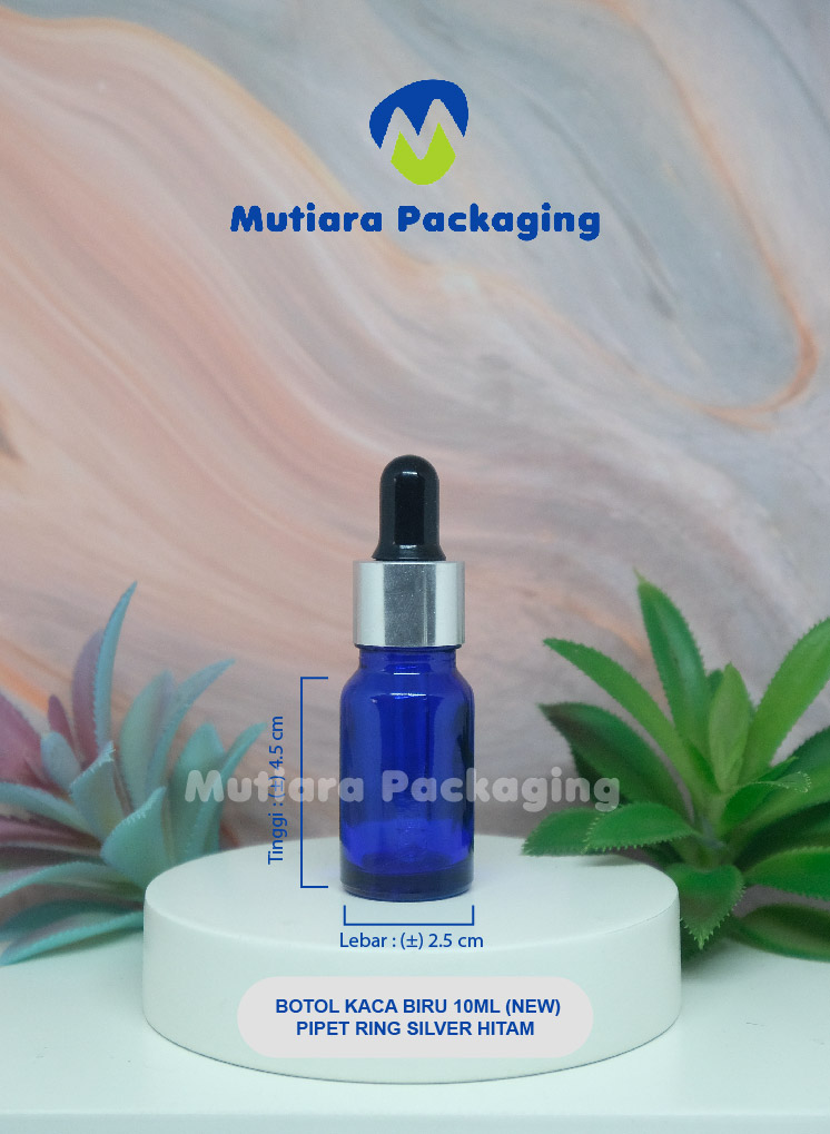 BOTOL KACA BIRU 10ML (NEW) PIPET RING SILVER HITAM