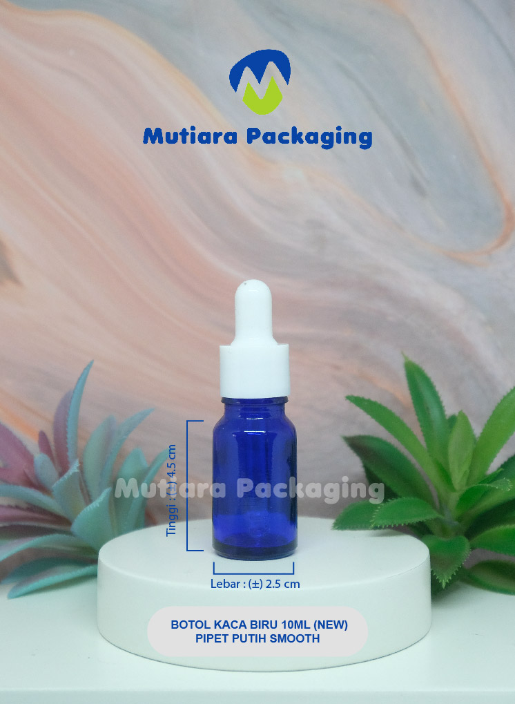 BOTOL KACA BIRU 10ML (NEW) PIPET PUTIH SMOOTH