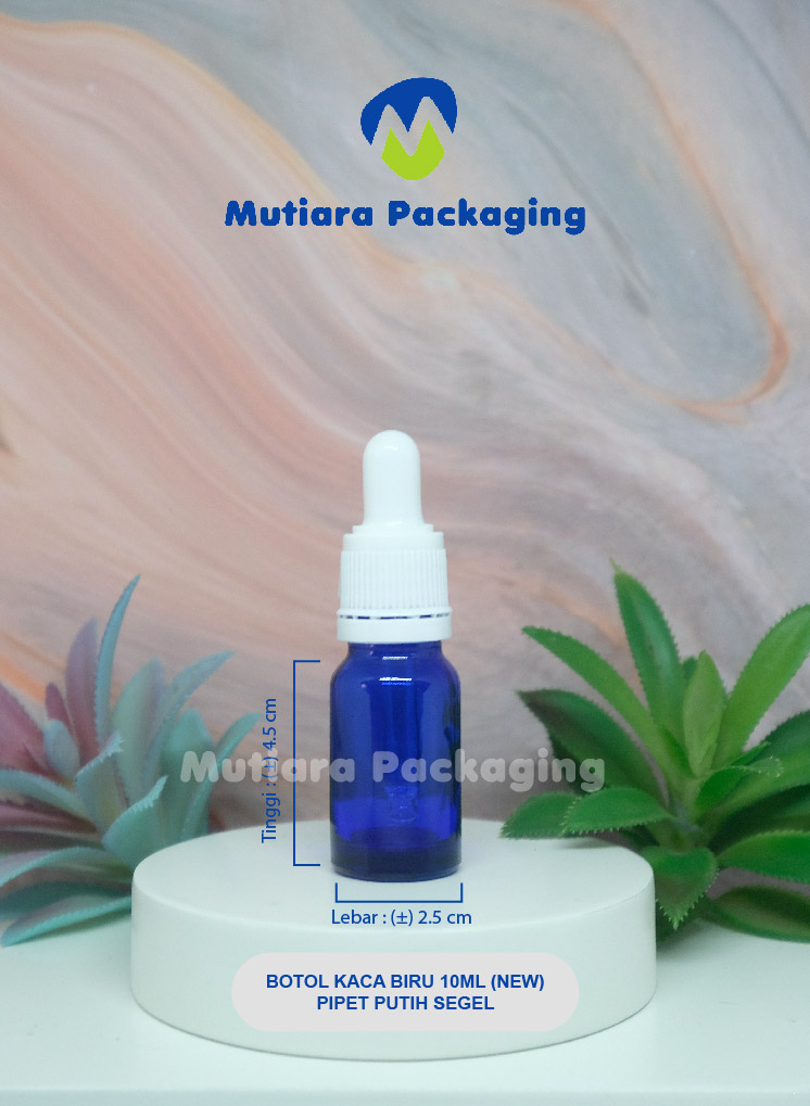 BOTOL KACA BIRU 10ML (NEW) PIPET PUTIH SEGEL