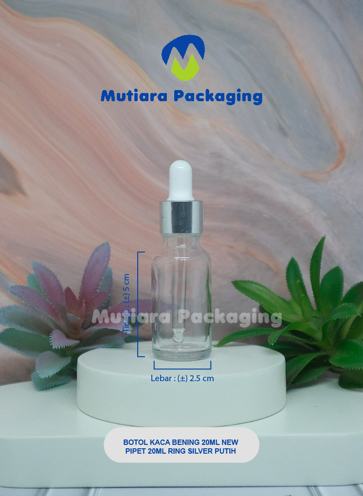 BOTOL KACA BENING 20ML NEW  PIPET 20ML RING SILVER PUTIH NEW