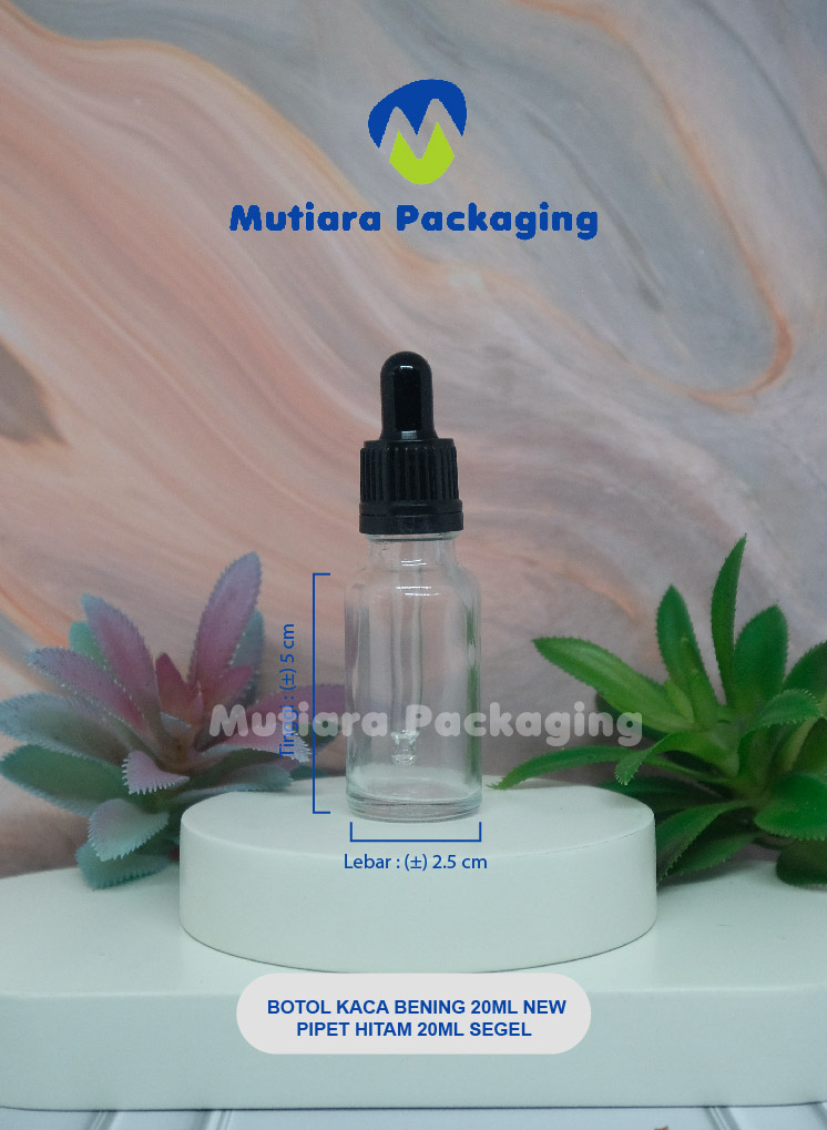 BOTOL KACA BENING 20ML NEW  PIPET HITAM 20ML NEW SEGEL