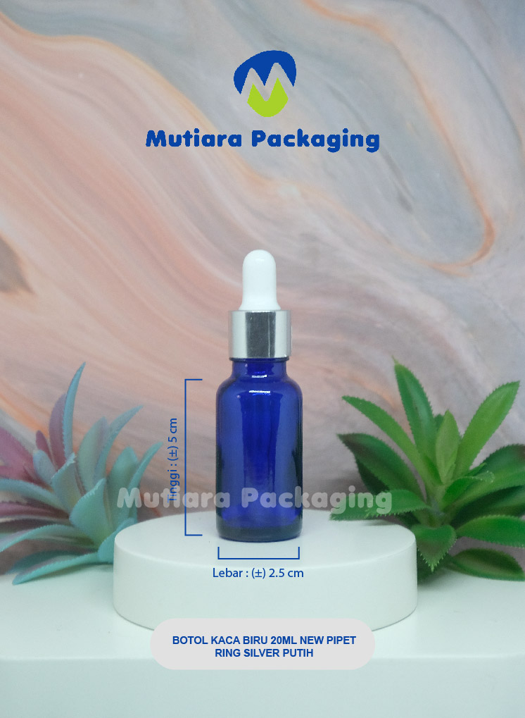 BOTOL KACA BIRU 20ML NEW PIPET 20ML RING SILVER PUTIH NEW