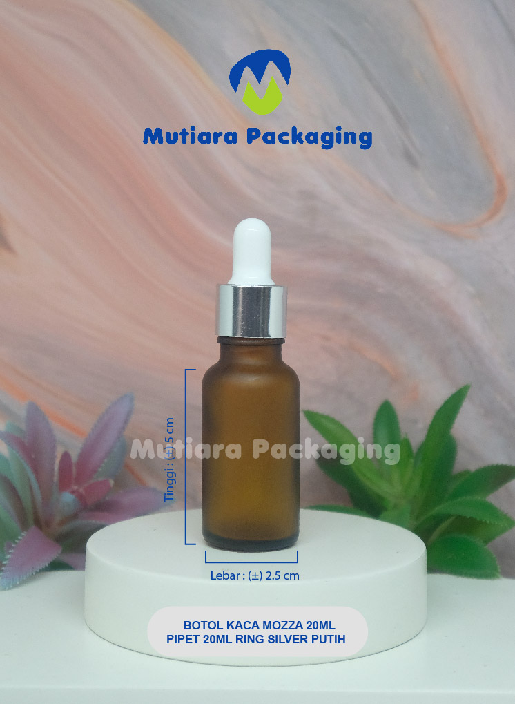 BOTOL KACA MOZZA 20ML (NEW) PIPET 20ML RING SILVER PUTIH NEW