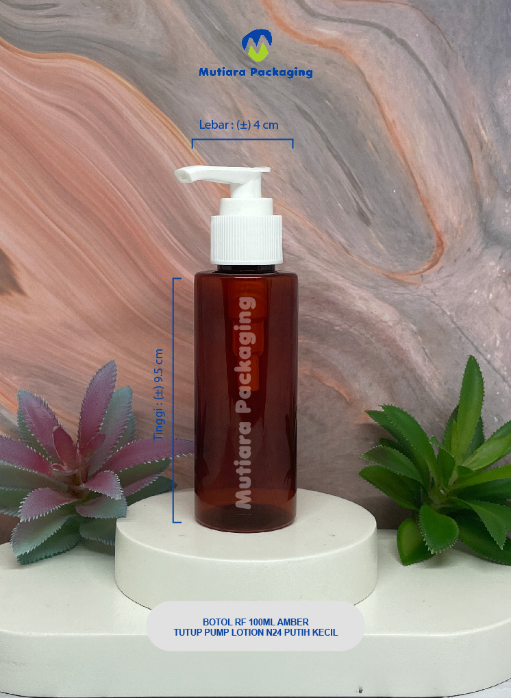 BOTOL RF 100ML AMBER TUTUP PUMP LOTION PUTIH (KECIL)