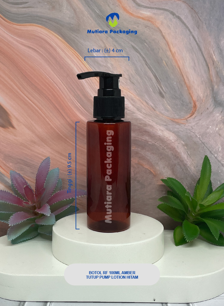 BOTOL RF 100ML AMBER TUTUP PUMP LOTION HITAM