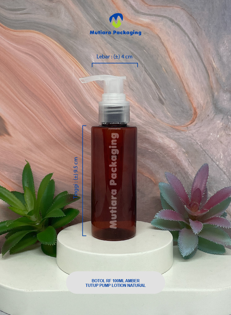 BOTOL RF 100ML AMBER TUTUP PUMP LOTION NATURAL