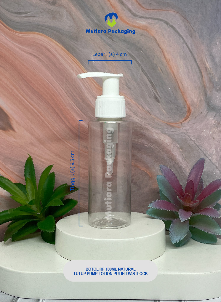 BOTOL RF 100ML NATURAL TUTUP PUMP LOTION PUTIH TWISTLOCK