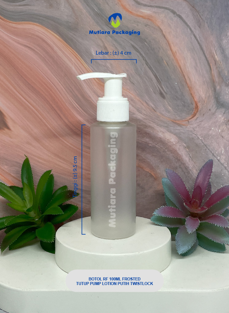 BOTOL RF 100ML FROSTED TUTUP PUMP LOTION PUTIH TWISTLOCK