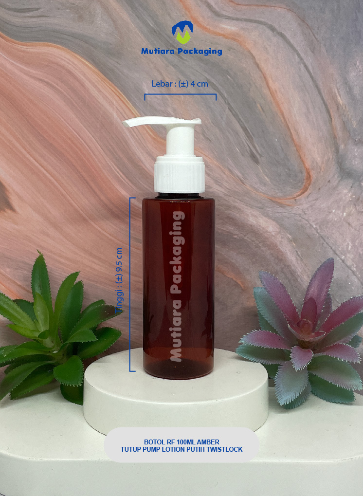 BOTOL RF 100ML AMBER TUTUP PUMP LOTION PUTIH TWISTLOCK