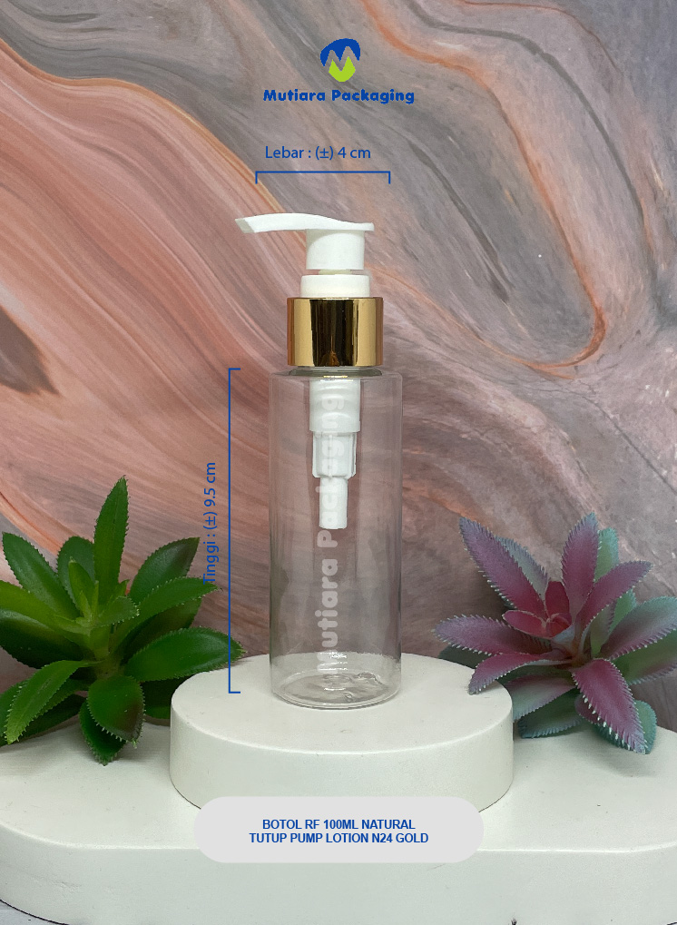 BOTOL RF 100ML NATURAL TUTUP PUMP LOTION LIST GOLD