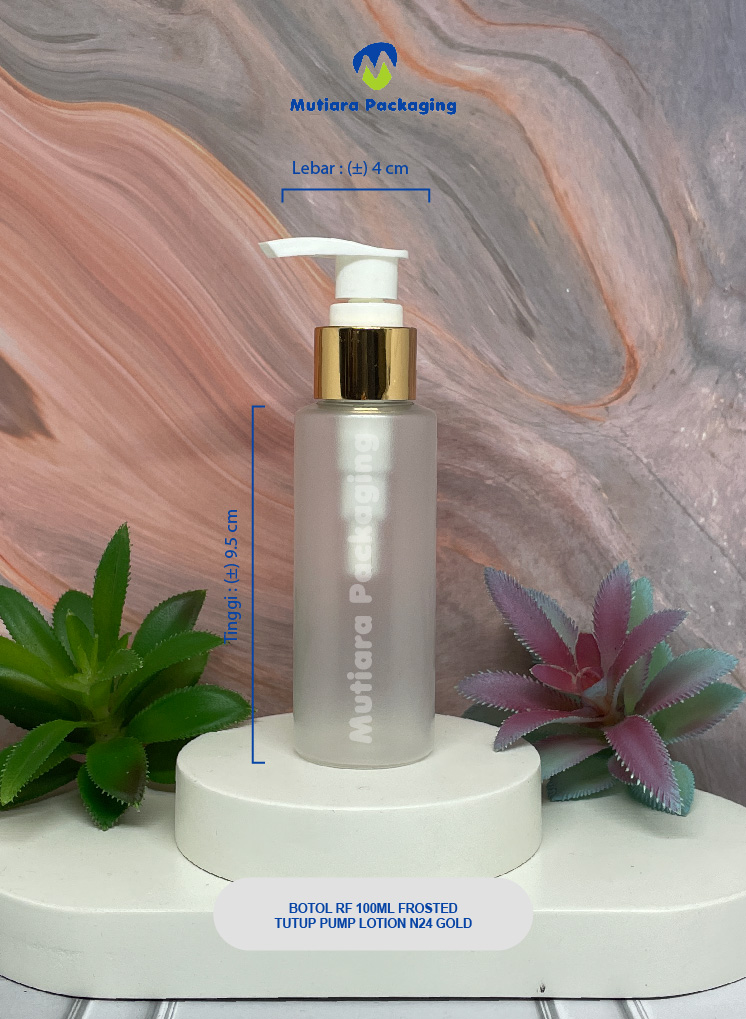 BOTOL RF 100ML FROSTED TUTUP PUMP LOTION  LIST GOLD
