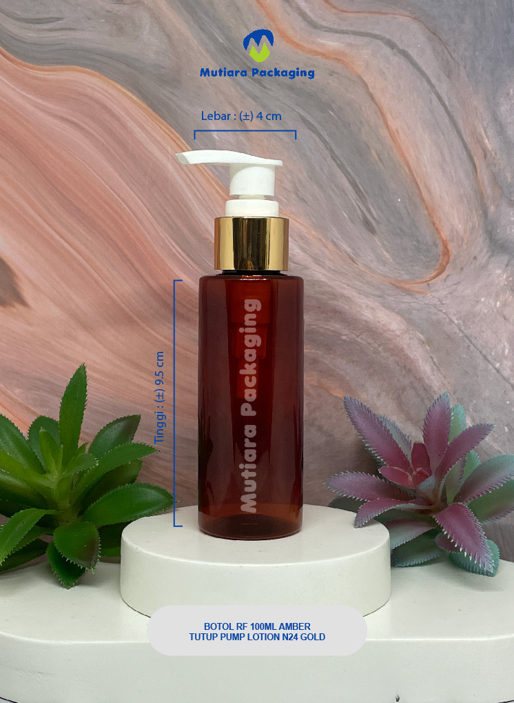 BOTOL RF 100ML AMBER TUTUP PUMP LOTION LIST GOLD