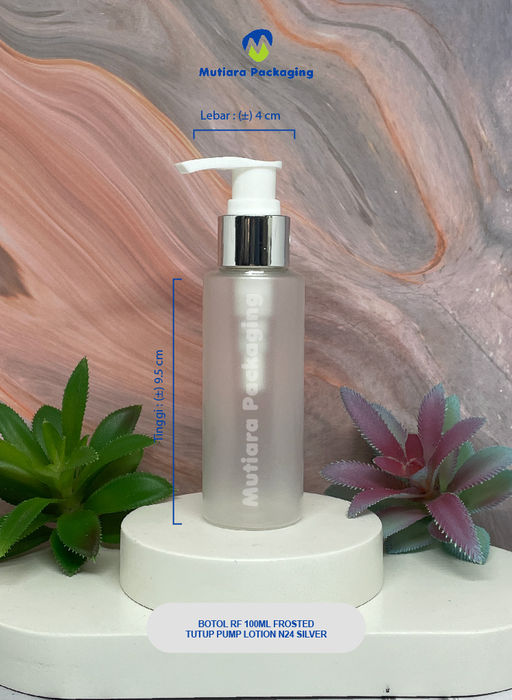 BOTOL RF 100ML FROSTED TUTUP PUMP LOTION  LIST SILVER
