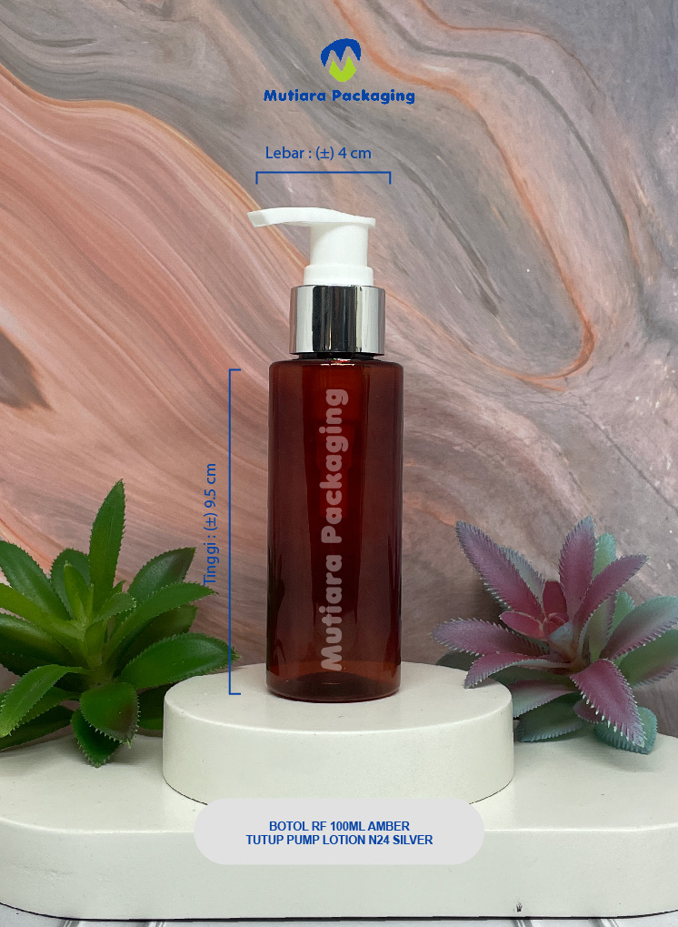 BOTOL RF 100ML AMBER TUTUP PUMP LOTION LIST SILVER