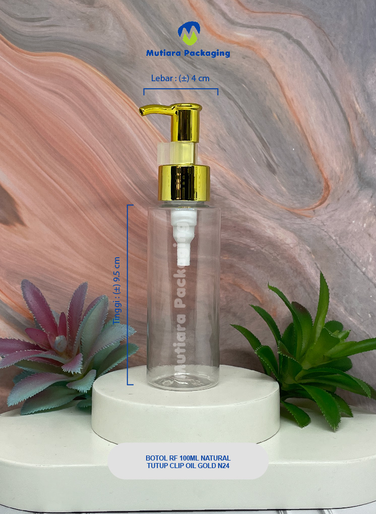 BOTOL RF 100ML NATURAL TUTUP PUMP CLIP OIL N24 GOLD