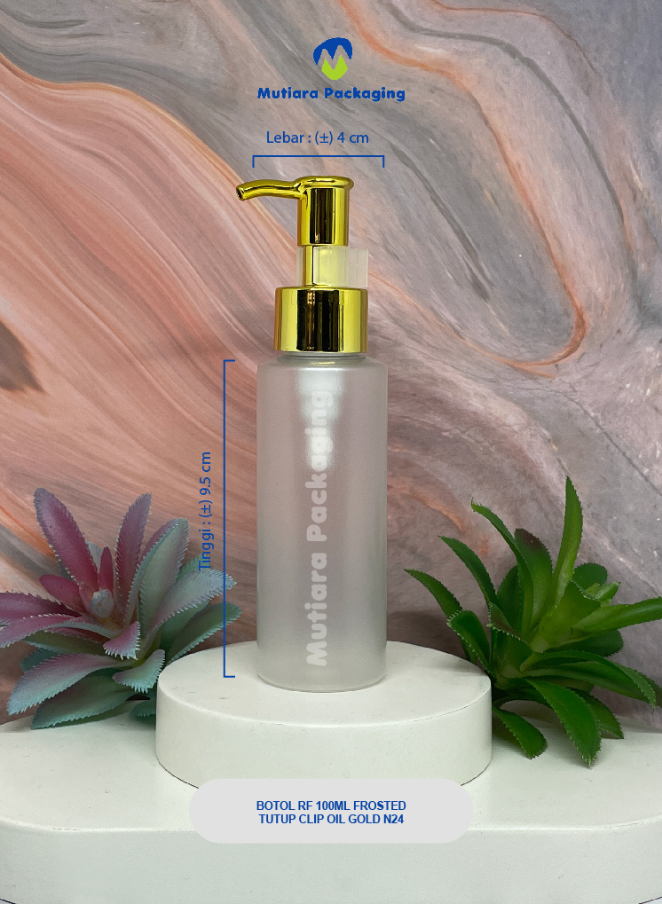 BOTOL RF 100ML FROSTED TUTUP PUMP CLIP OIL N24 GOLD