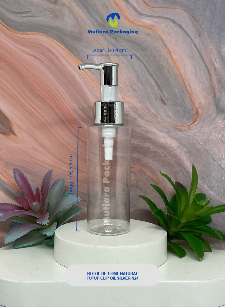 BOTOL RF 100ML NATURAL TUTUP PUMP CLIP OIL N24 SILVER