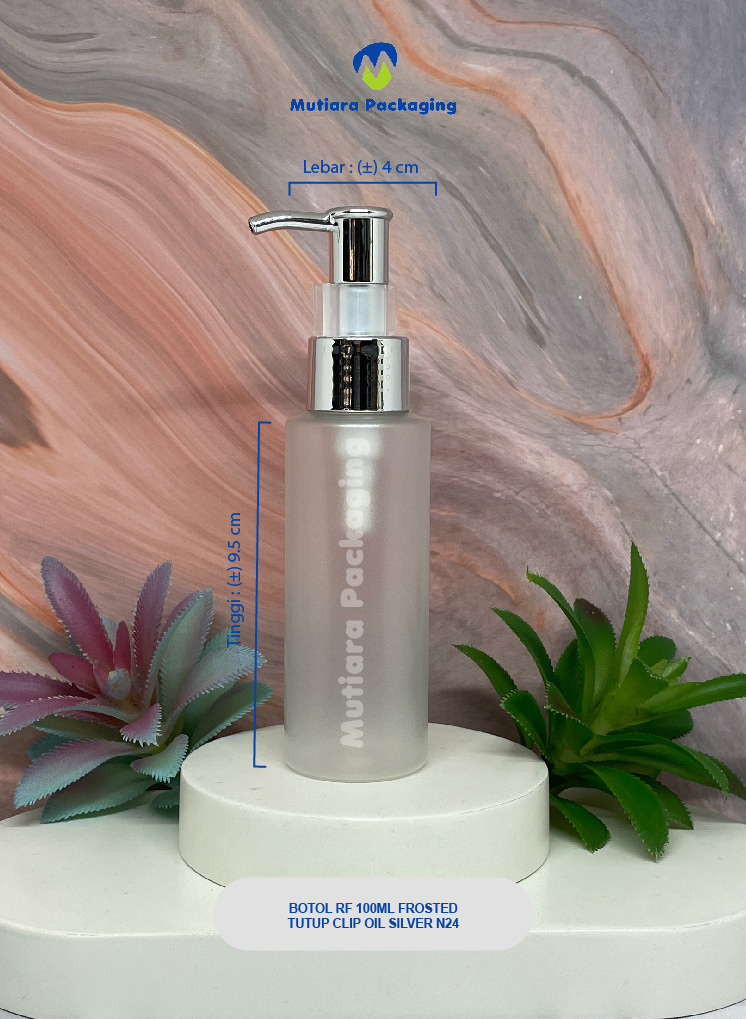 BOTOL RF 100ML FROSTED TUTUP PUMP CLIP OIL N24 SILVER