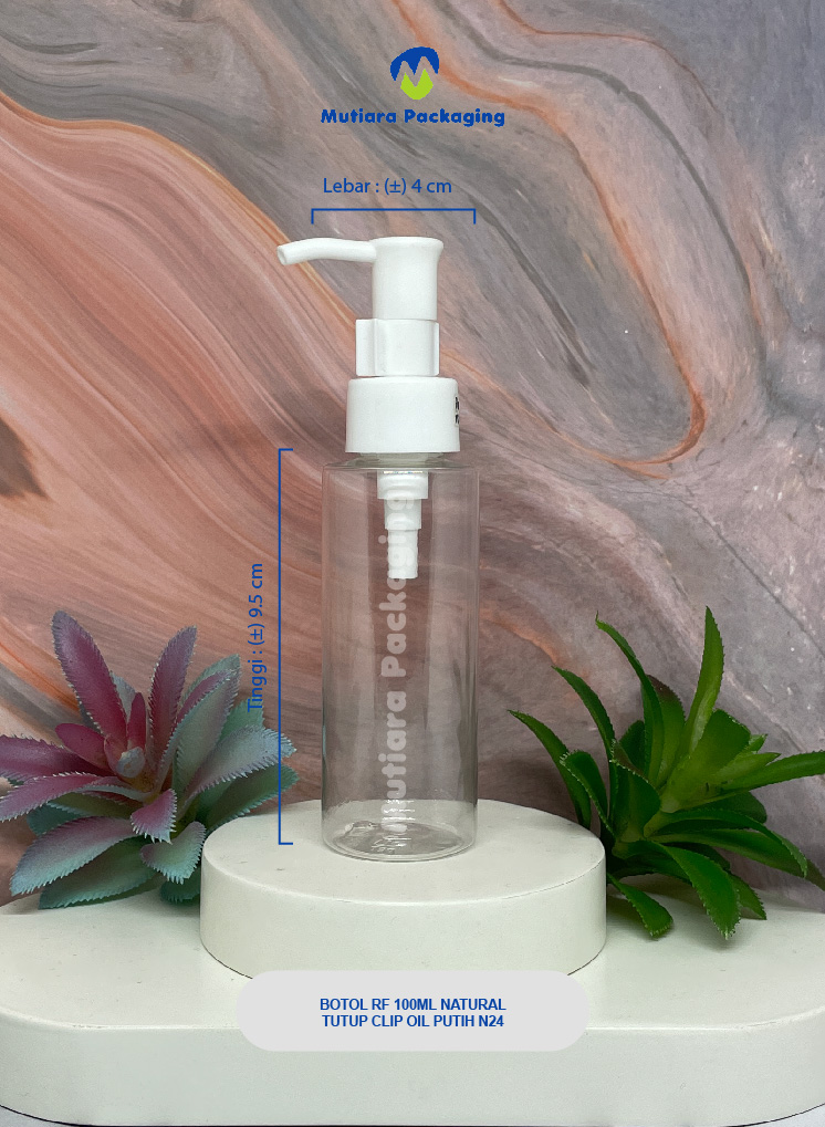 BOTOL RF 100ML NATURAL TUTUP PUMP CLIP OIL N24 PUTIH 