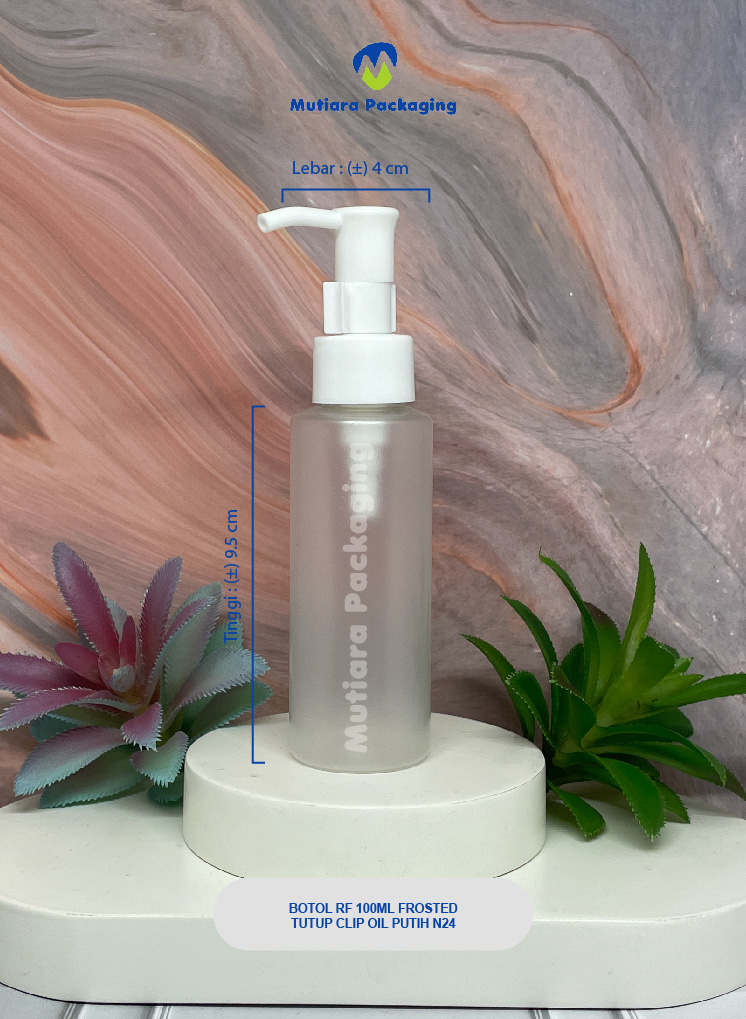 BOTOL RF 100ML FROSTED TUTUP PUMP CLIP OIL N24 PUTIH