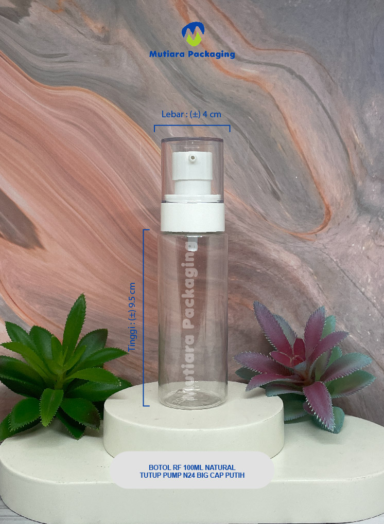 BOTOL RF 100ML NATURAL TUTUP PUMP  N24 BIG CAP PUTIH