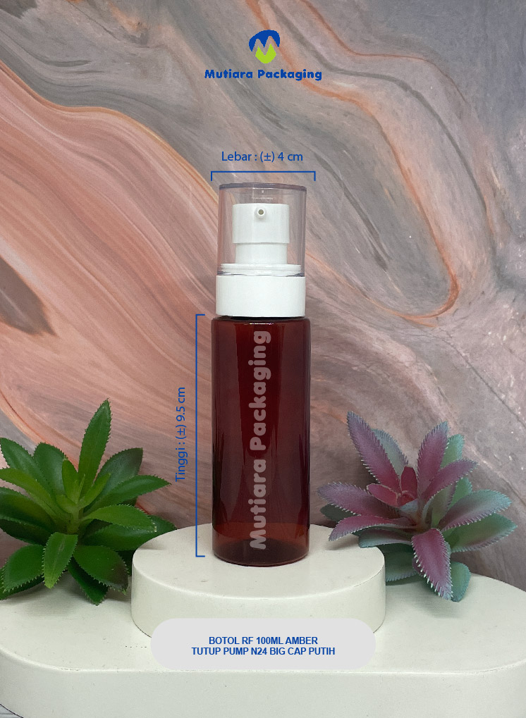 BOTOL RF 100ML AMBER TUTUP PUMP  N24 BIG CAP PUTIH