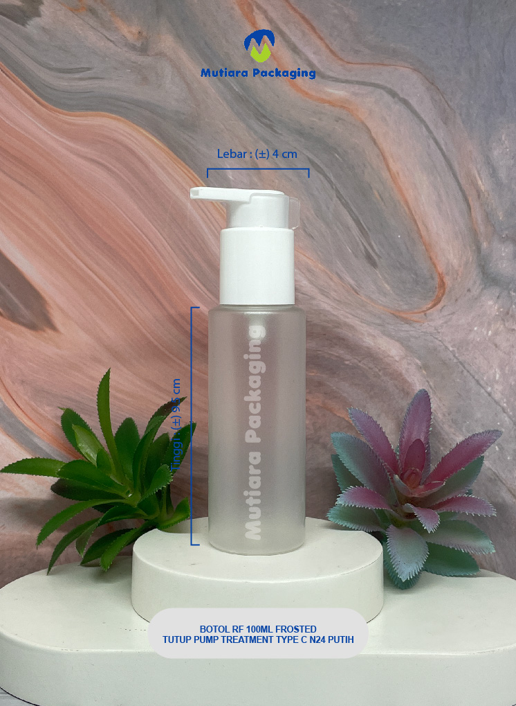 BOTOL RF 100ML FROSTED TUTUP PUMP N24 TREATMENT TYPE C N24 PUTIH