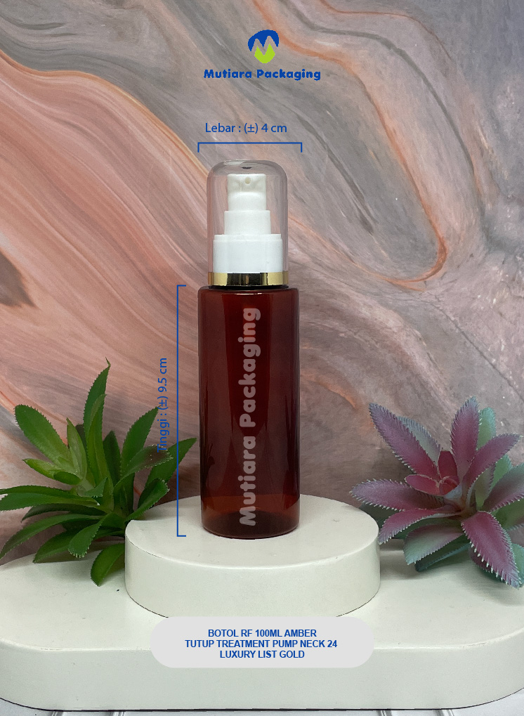 BOTOL RF 100ML AMBER  TREATMENT PUMP NECK 24 LUXURY LIST GOLD