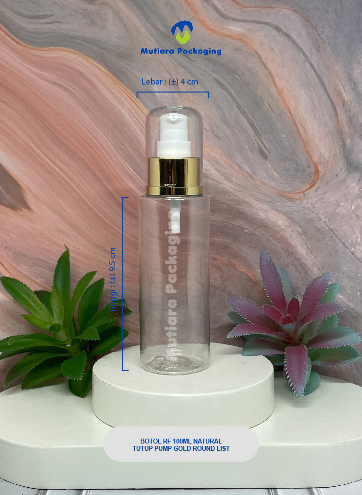 BOTOL RF 100ML NATURAL  TUTUP PUMP GOLD ROUND LIST