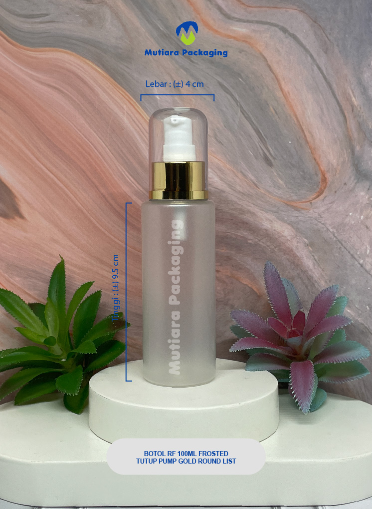 BOTOL RF 100ML FROSTED  TUTUP PUMP GOLD ROUND LIST