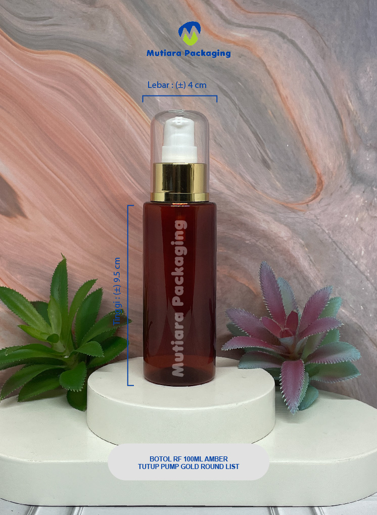 BOTOL RF 100ML AMBER  TUTUP PUMP GOLD ROUND LIST