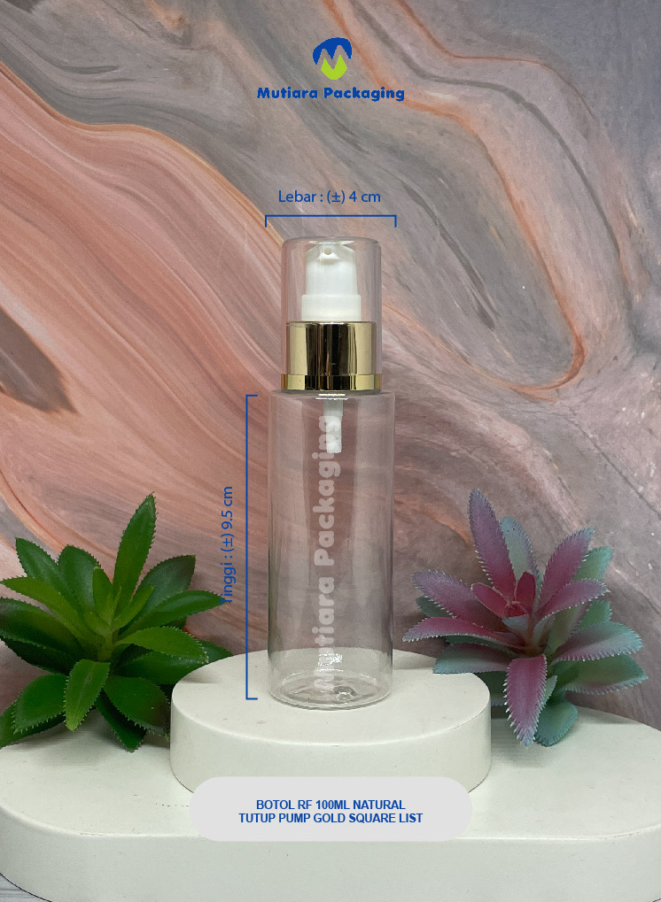 BOTOL RF 100ML NATURAL  TUTUP PUMP GOLD SQUARE LIST