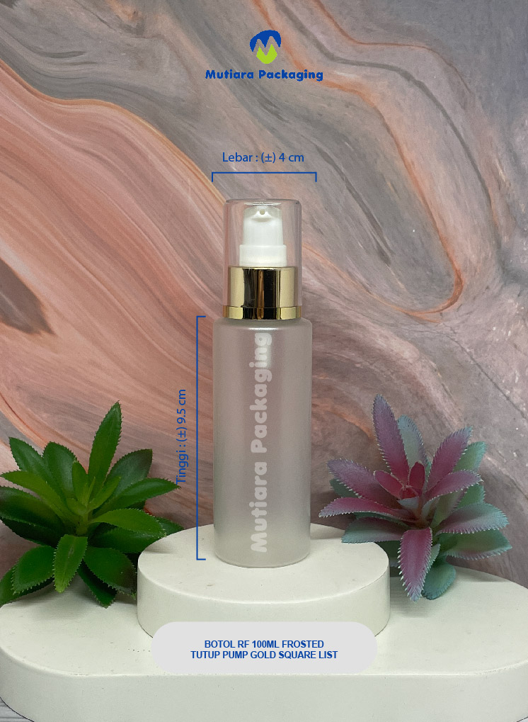 BOTOL RF 100ML FROSTED  TUTUP PUMP GOLD SQUARE LIST