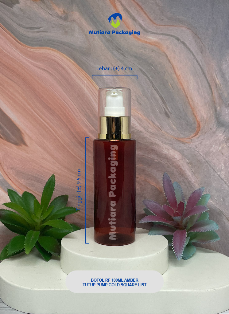 BOTOL RF 100ML AMBER  TUTUP PUMP GOLD SQUARE LIST