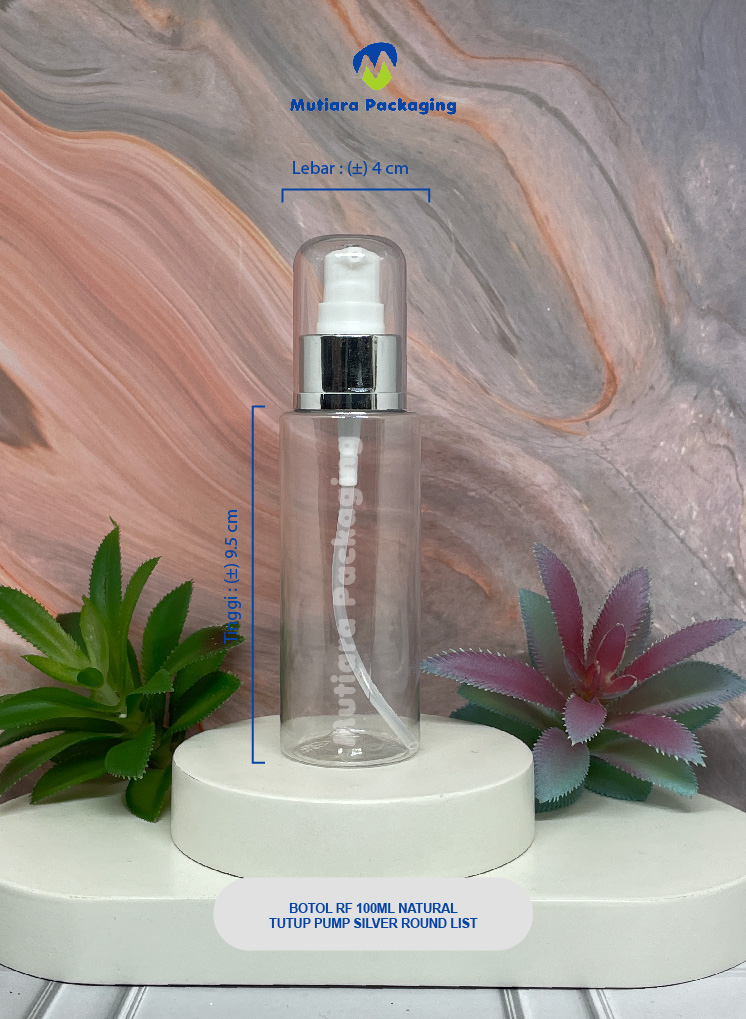 BOTOL RF 100ML NATURAL  TUTUP PUMP  SILVER ROUND LIST