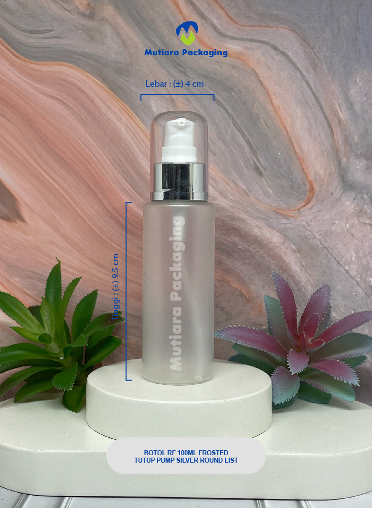 BOTOL RF 100ML FROSTED  TUTUP PUMP  SILVER ROUND LIST